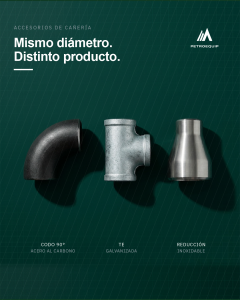 Accesorios de cañería industriales: codo 90° de acero al carbono, te galvanizada y reducción concéntrica de acero inoxidable