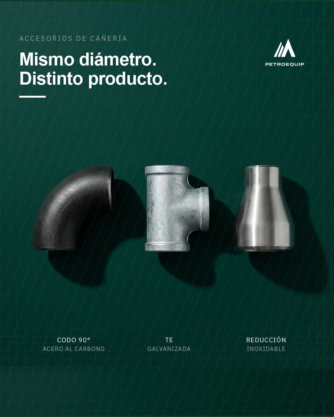 Accesorios de cañería industriales: codo 90° de acero al carbono, te galvanizada y reducción concéntrica de acero inoxidable